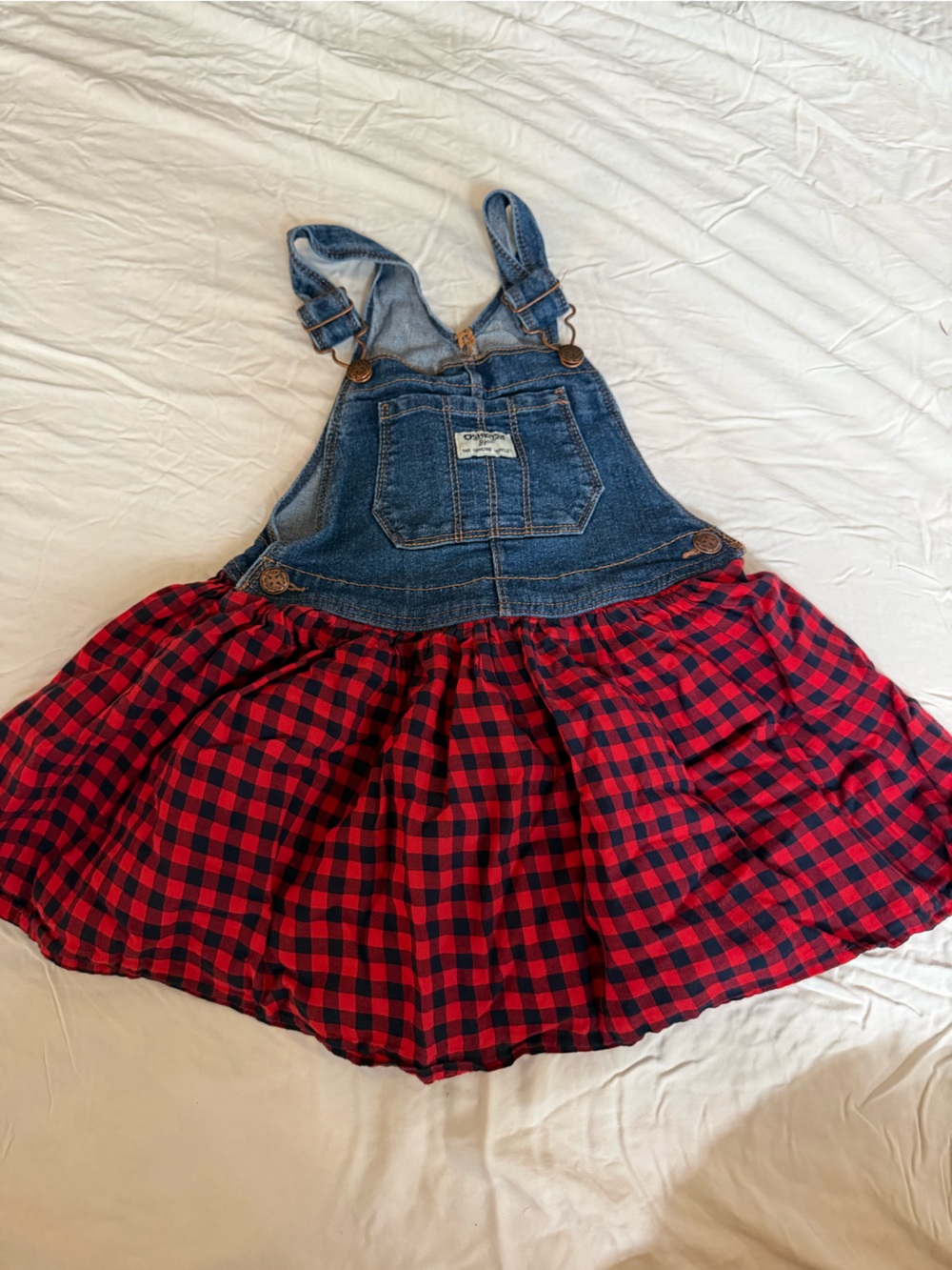 OshKosh B'gosh Red & Black Plaid Denim Overall Dress